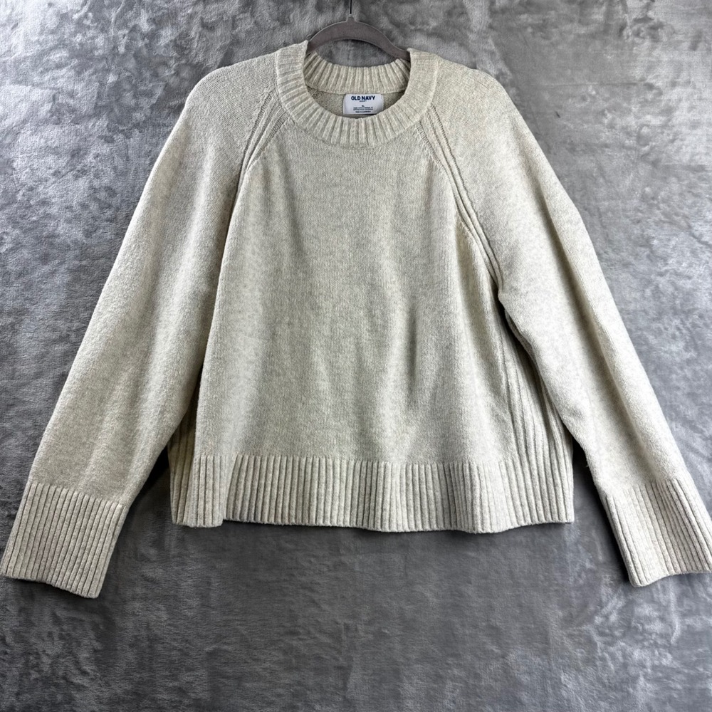 Old Navy SoSoft Sweater Womens XL White Cream Raglan Ribbed Knit (1900)